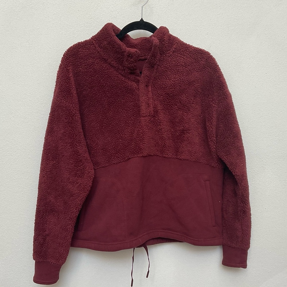 All in Motion Maroon Fuzzy Sherpa Quarter Snap Jacket Size Large Athleisure